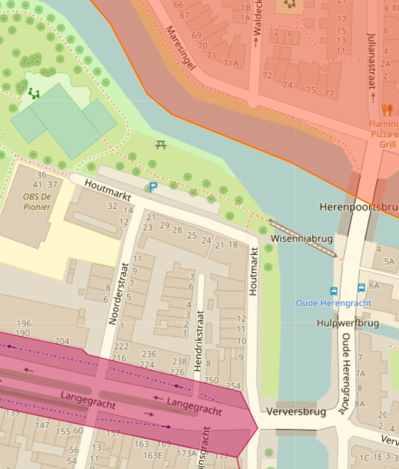 Parkeerkaart Gemeente Leiden met Maresingel, Langegracht en Wisenniabrug